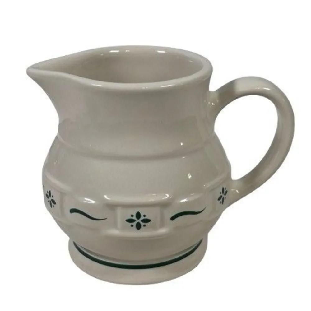 Longaberger Pottery Creamer Woven Tradition Green Cream Pitcher Gravy Syrup Milk
